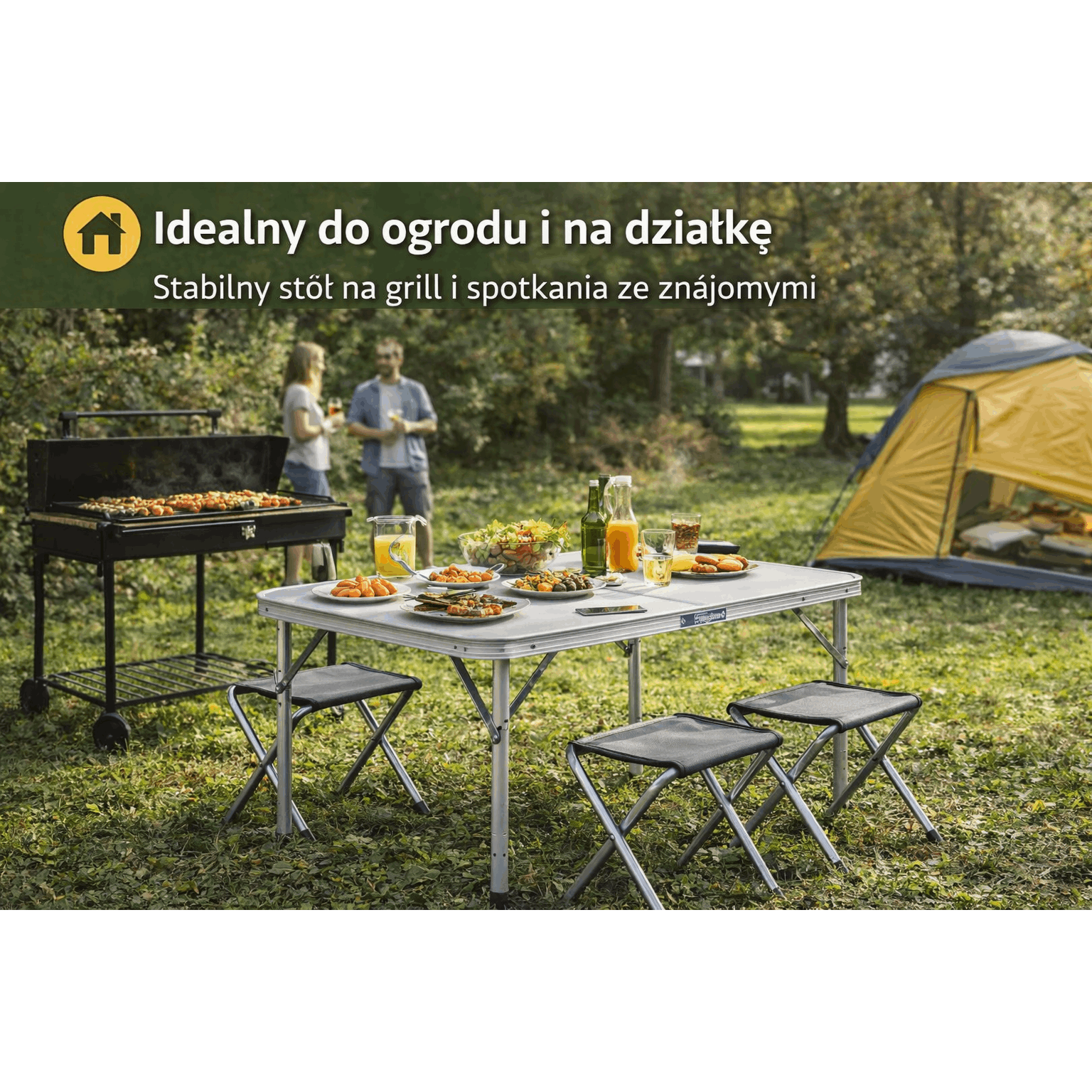 Stół turystyczny Linbox 120x60 cm składany + 4 krzesła | kempingowy, walizka, lekki 7 kg, regulacja wysokości