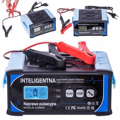 Prostownik Samochodowy 12V 24V 11A Ładowarka Akumulatorów AGM start STOP LCD