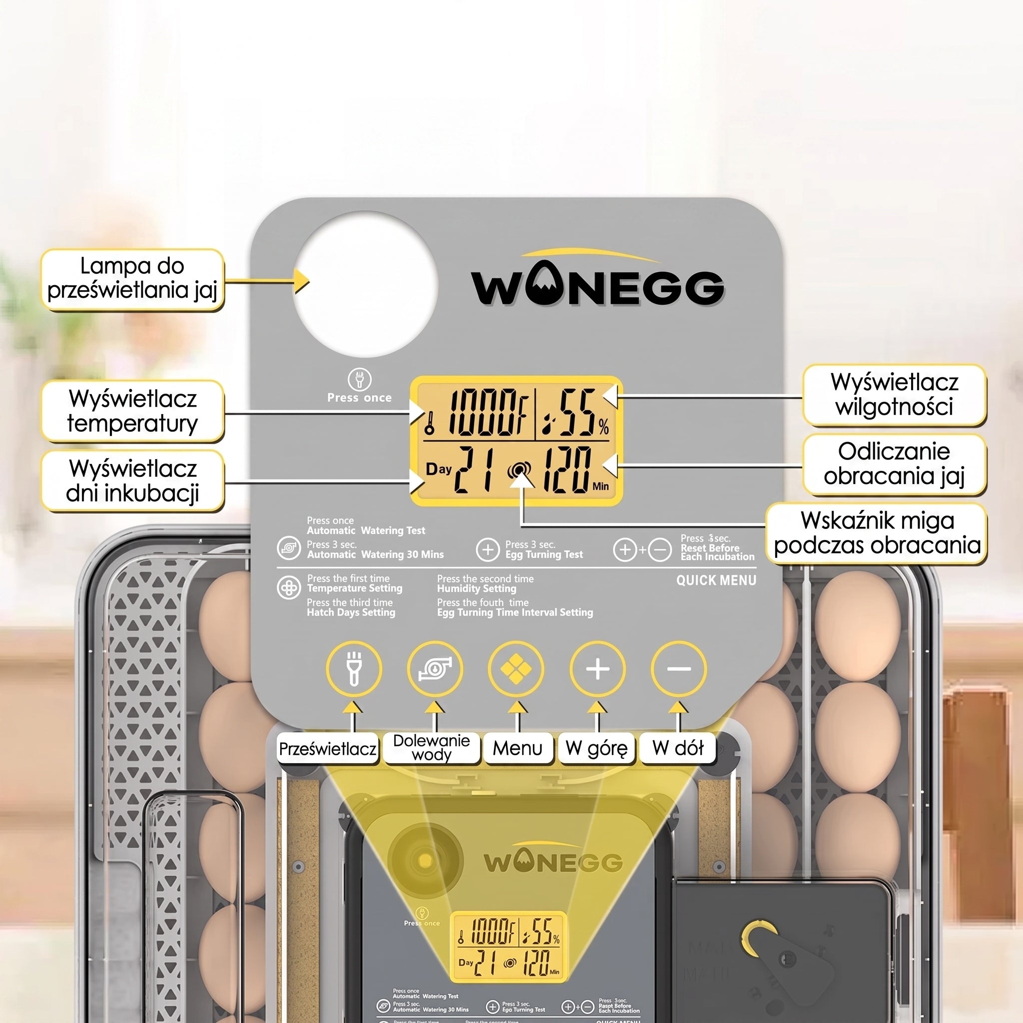 Inkubator 48H PRO Automatyczny Obrót Jaj Kontrola Temperatury i Wilgotności