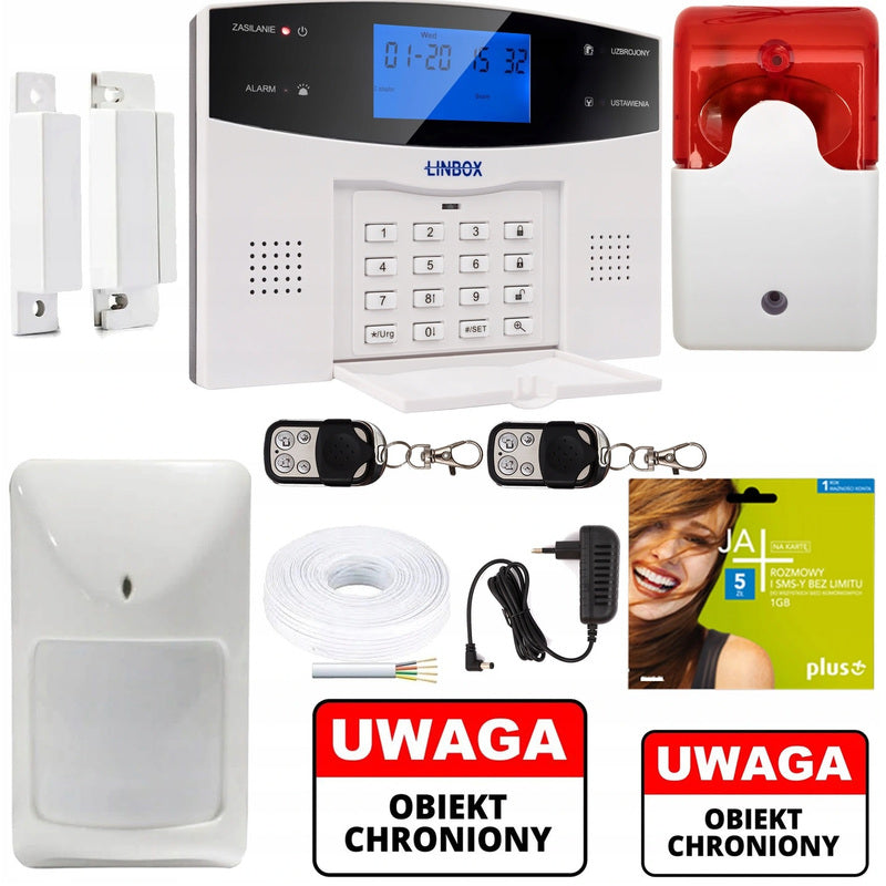 Przewodowy alarm Guard 1 senior LCD GSM WIFI Tuya 1 czujka przewodowa obsługa przez GSM i WIFI w aplikacji smart LIFE