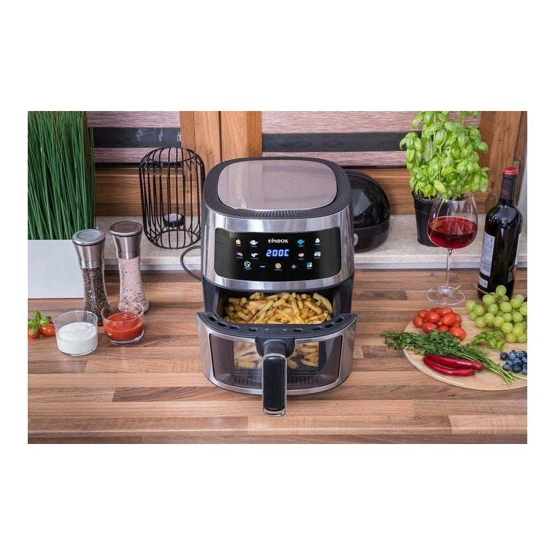 Frytkownica beztłuszczowa AIR fryer 5L/1600W INOX polskie kolorowe MENU podgląd przez okienko