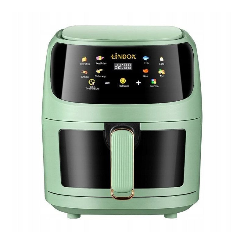 Frytkownica beztłuszczowa AIR fryer 5L/1400W zielona polskie kolorowe MENU podgląd przez okienko