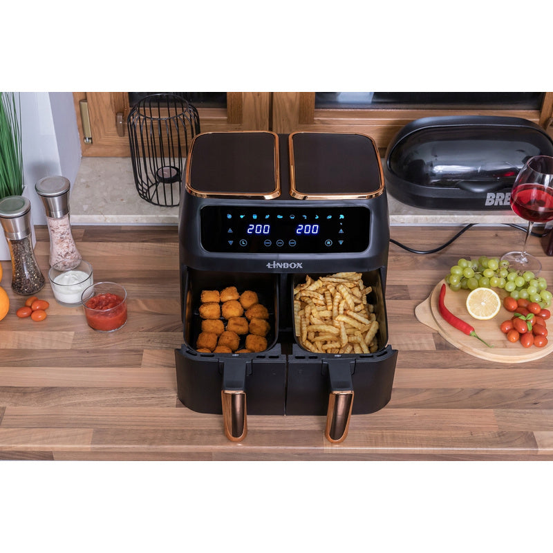 Duża frytkownica beztłuszczowa AIR fryer 2x 4L 2800W na dwa kosze 8L czarna