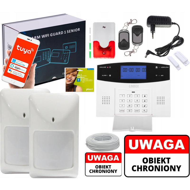 Przewodowy alarm LCD GSM APP Tuya senior Guard 1 2PIR