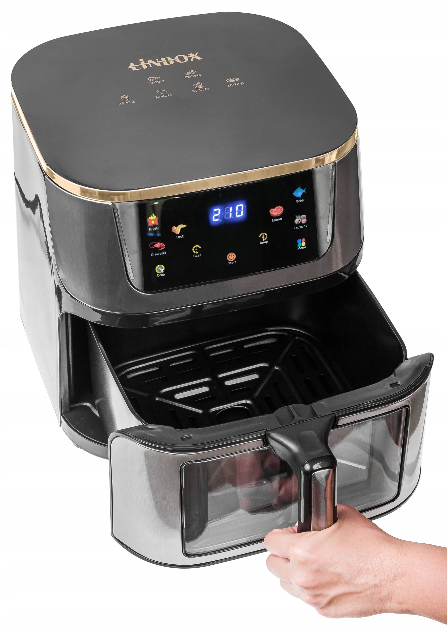 Frytkownica beztłuszczowa AIR fryer Linbox INOX czarna polskie MENU