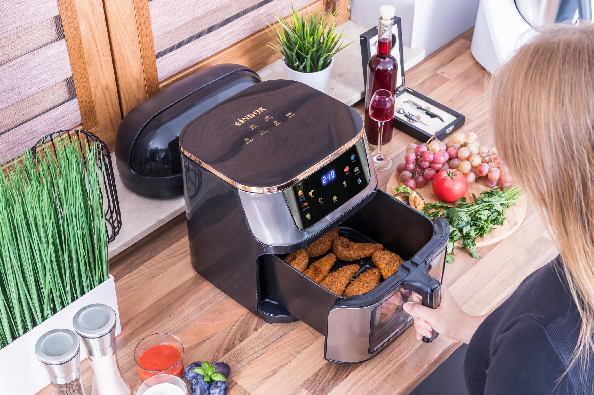 Frytkownica beztłuszczowa AIR fryer Linbox INOX czarna polskie MENU