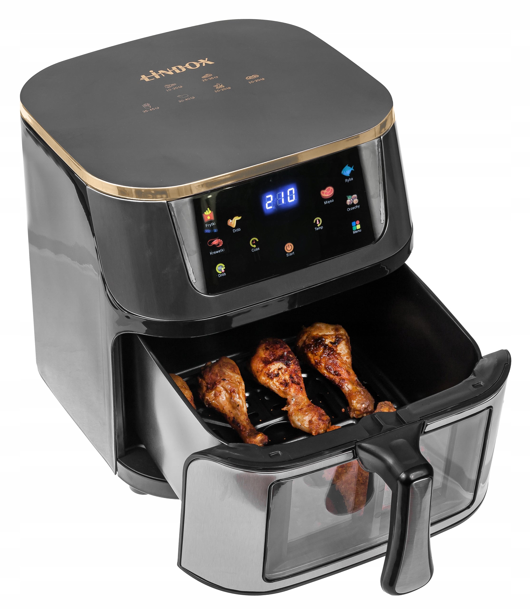 Frytkownica beztłuszczowa AIR fryer Linbox INOX czarna polskie MENU