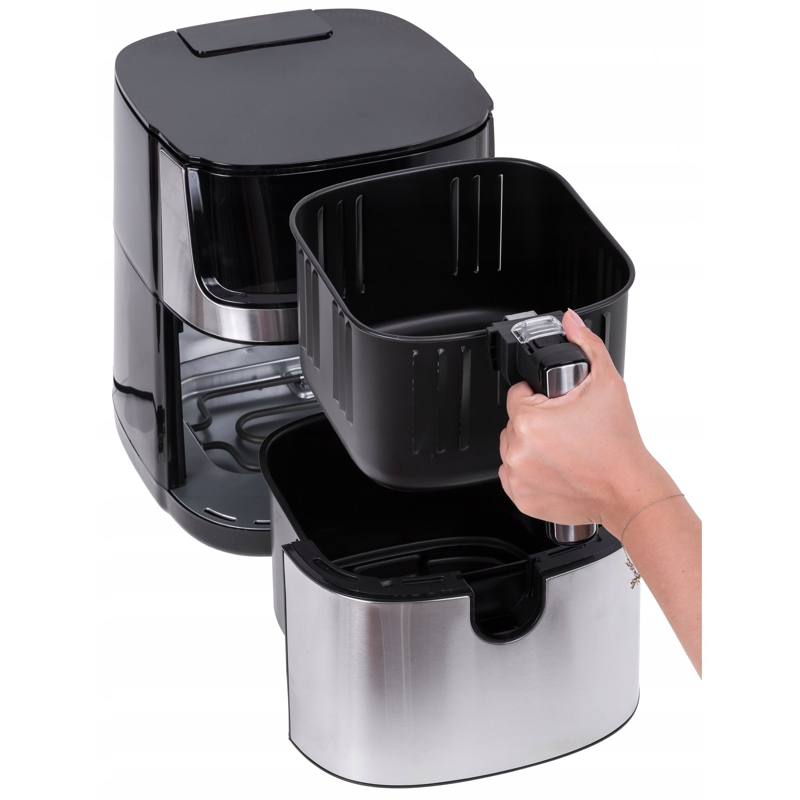 Air Fryer 8L 2000W frytkownica beztłuszczowa z funkcją pary, podwójna grzałka góra dół, okienko z podświetleniem LED, 360° cyrkulacja powietrza, 10 programów, duża pojemność