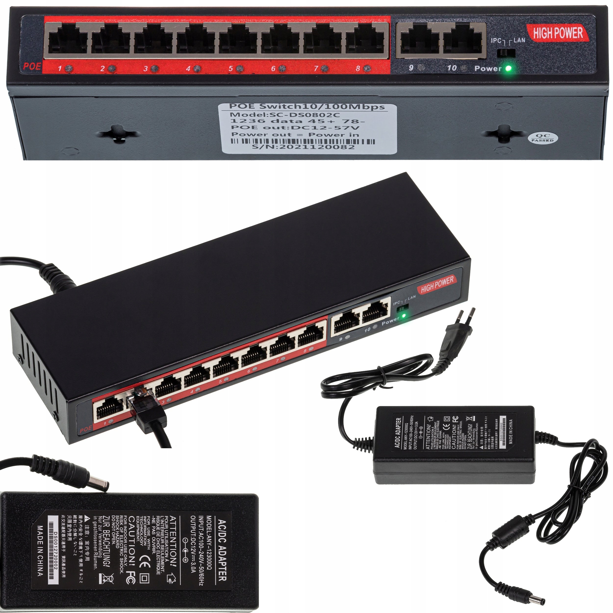 Switch POE 8POE 2UPLINK 100Mb/s 12-57V