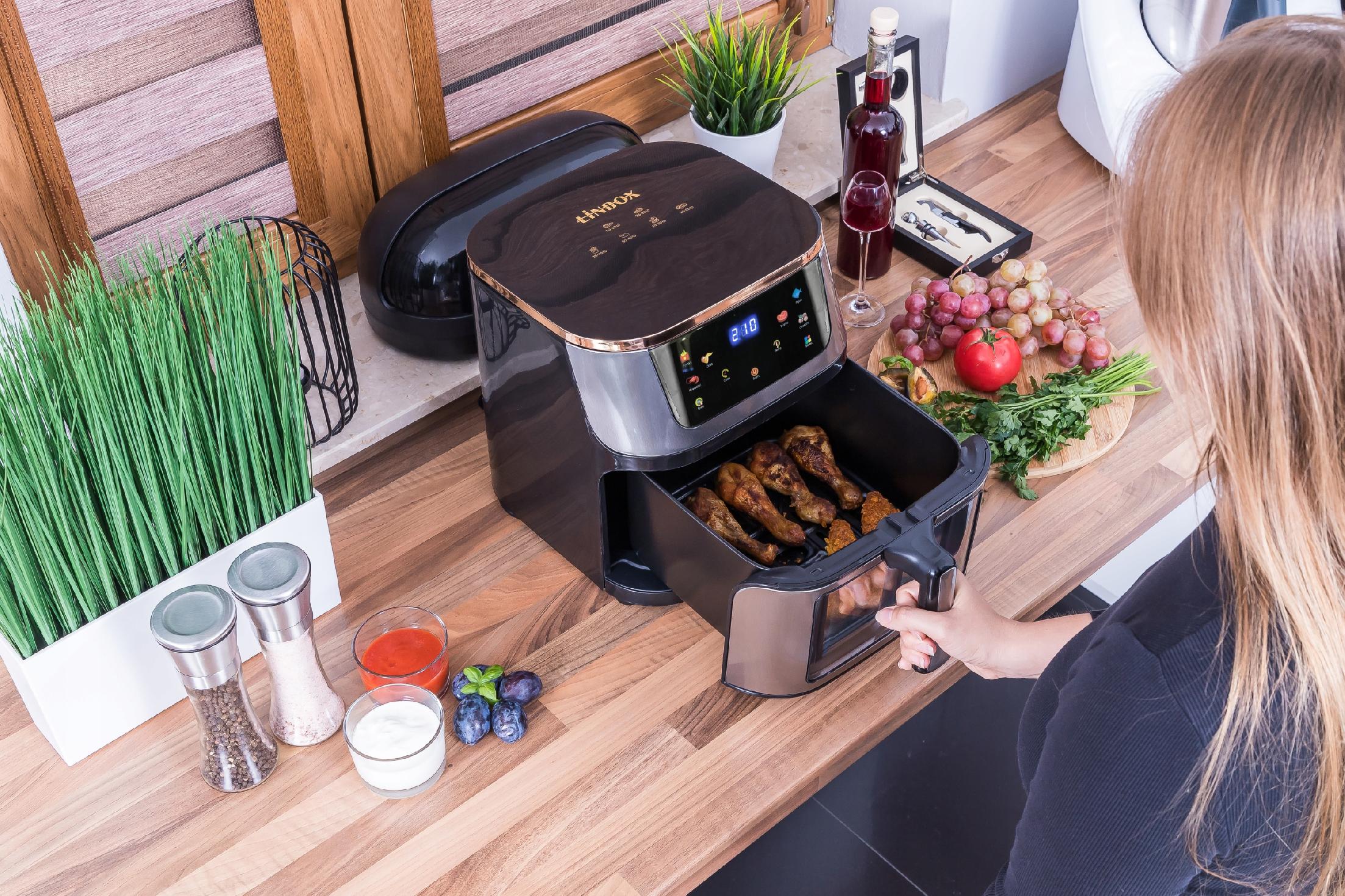 Frytkownica beztłuszczowa AIR fryer Linbox INOX czarna polskie MENU