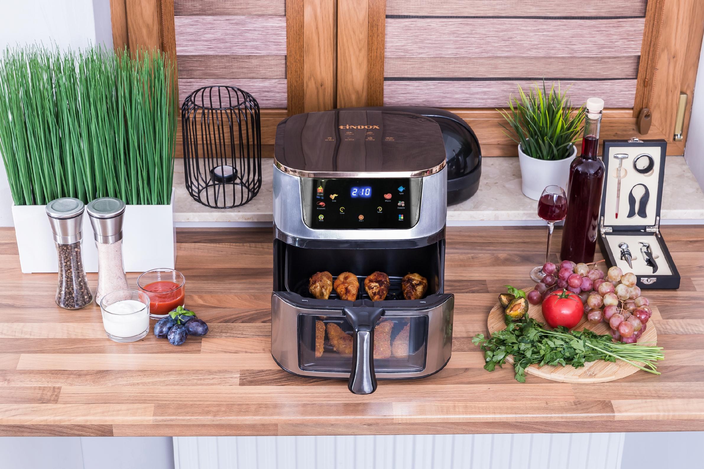 Frytkownica beztłuszczowa AIR fryer Linbox INOX czarna polskie MENU
