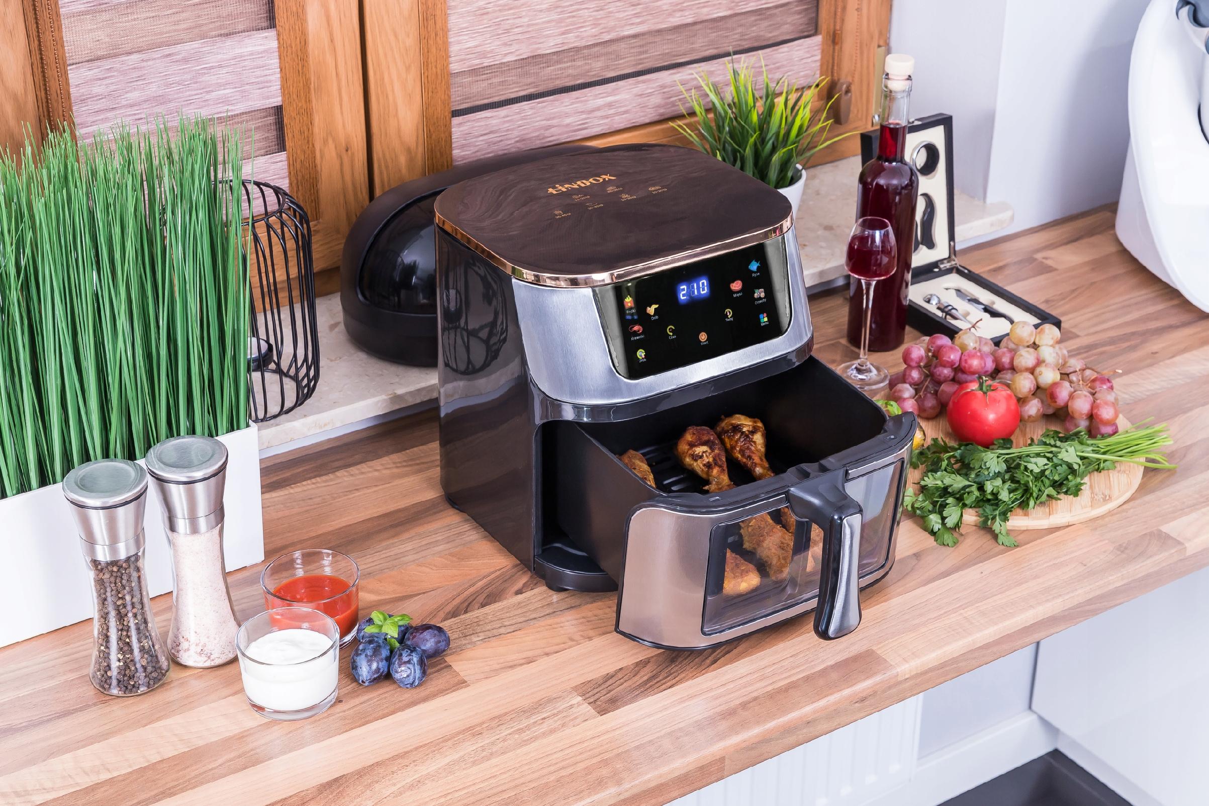 Frytkownica beztłuszczowa AIR fryer Linbox INOX czarna polskie MENU