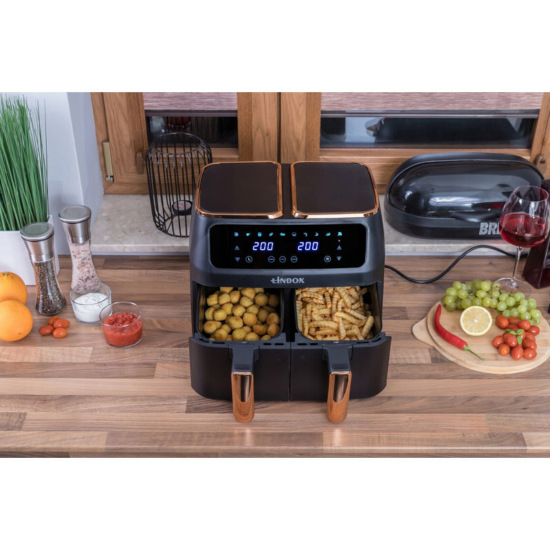 Duża frytkownica beztłuszczowa AIR fryer 2x 4L 2800W na dwa kosze 8L czarna