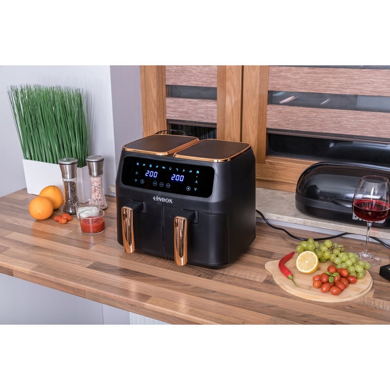 Duża frytkownica beztłuszczowa AIR fryer 2x 4L 2800W na dwa kosze 8L czarna