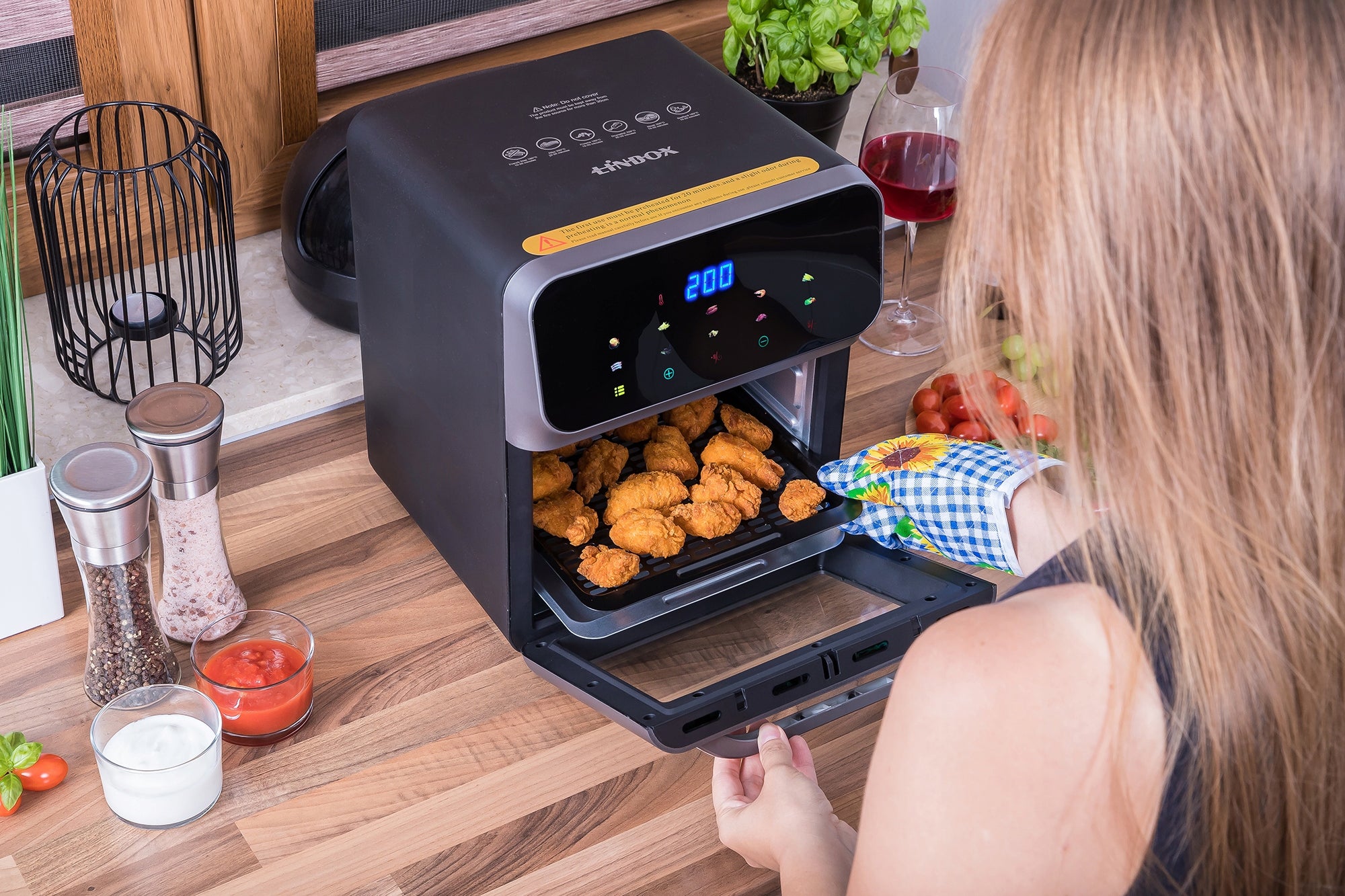 Frytkownica piekarnik beztłuszczowy AIR fryer Linbox INOX czarny