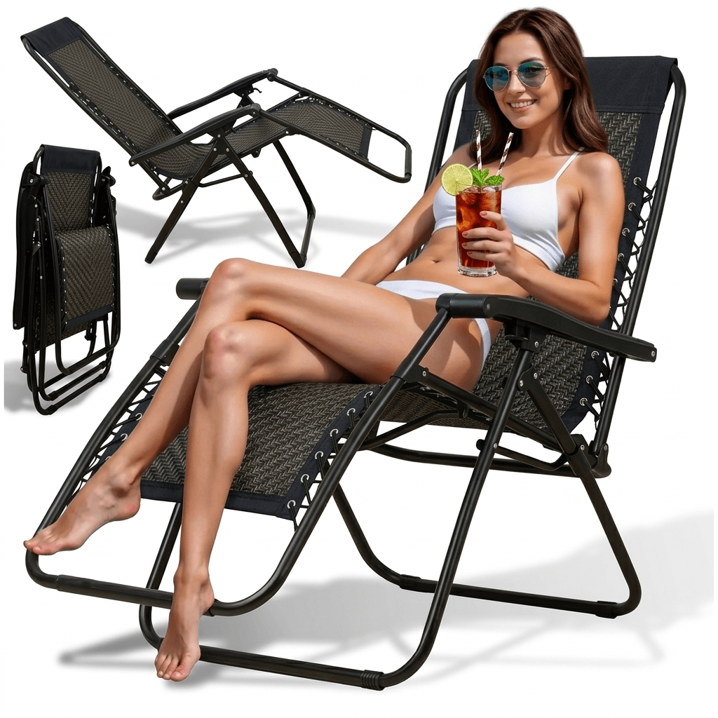 Leżak Ogrodowy / Plażowy Linbox HG-017 Składany Regulowany Wytrzymały 150kg z Podłokietnikami i Zagłówkiem - Idealny na Ogród, Taras i Plażę
