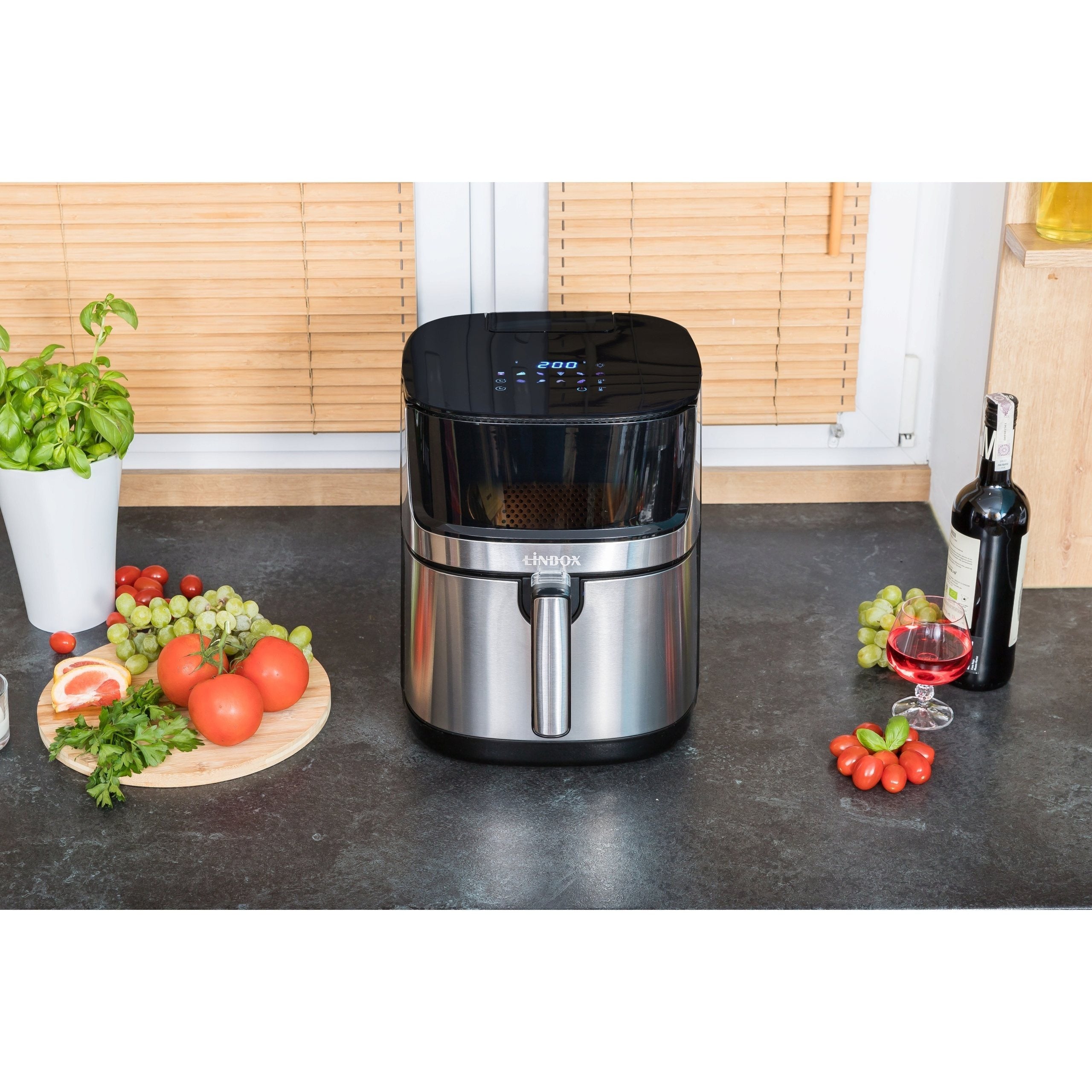 Air Fryer 8L 2000W frytkownica beztłuszczowa z funkcją pary, podwójna grzałka góra dół, okienko z podświetleniem LED, 360° cyrkulacja powietrza, 10 programów, duża pojemność
