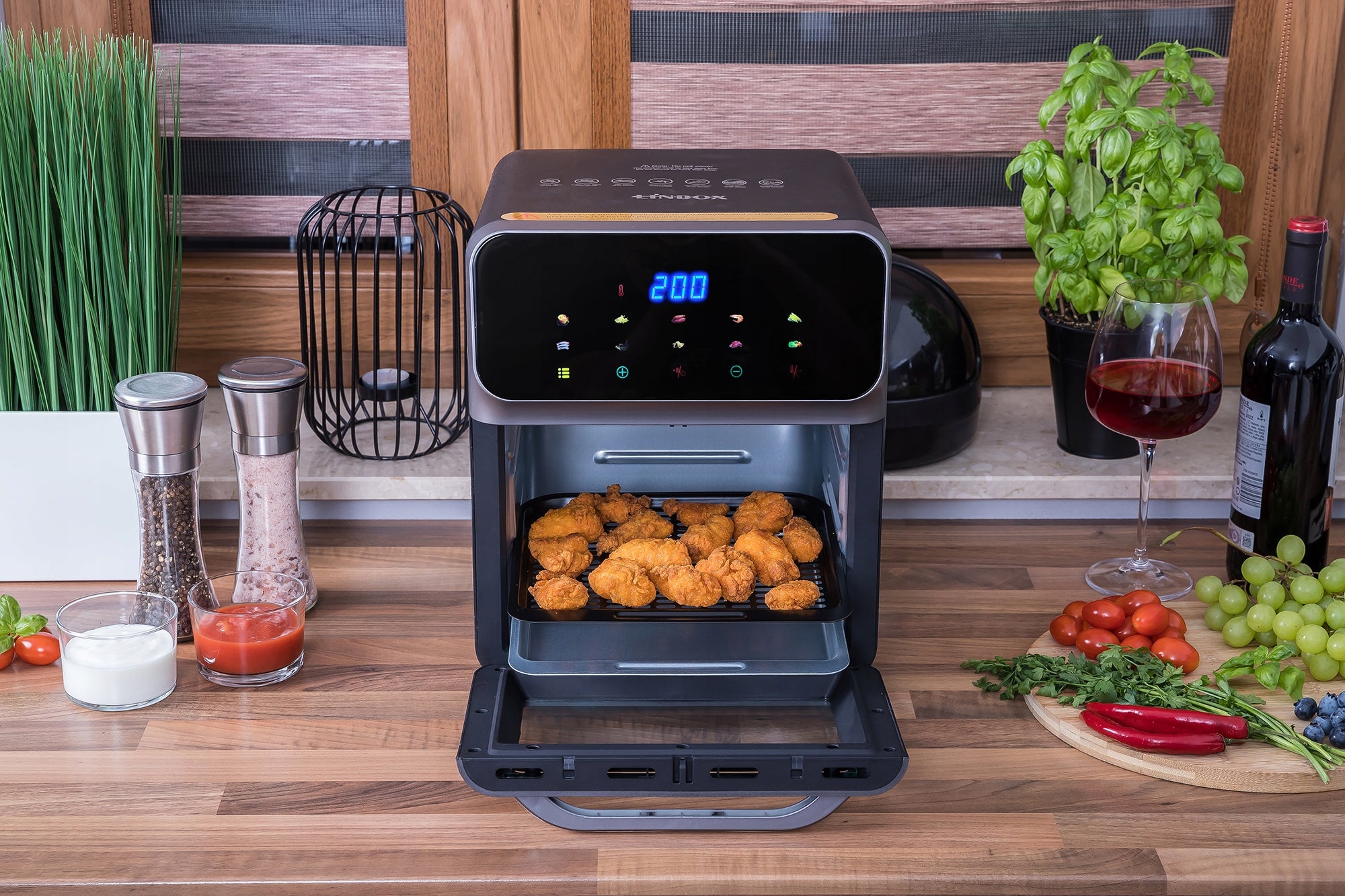Frytkownica piekarnik beztłuszczowy AIR fryer Linbox INOX czarny