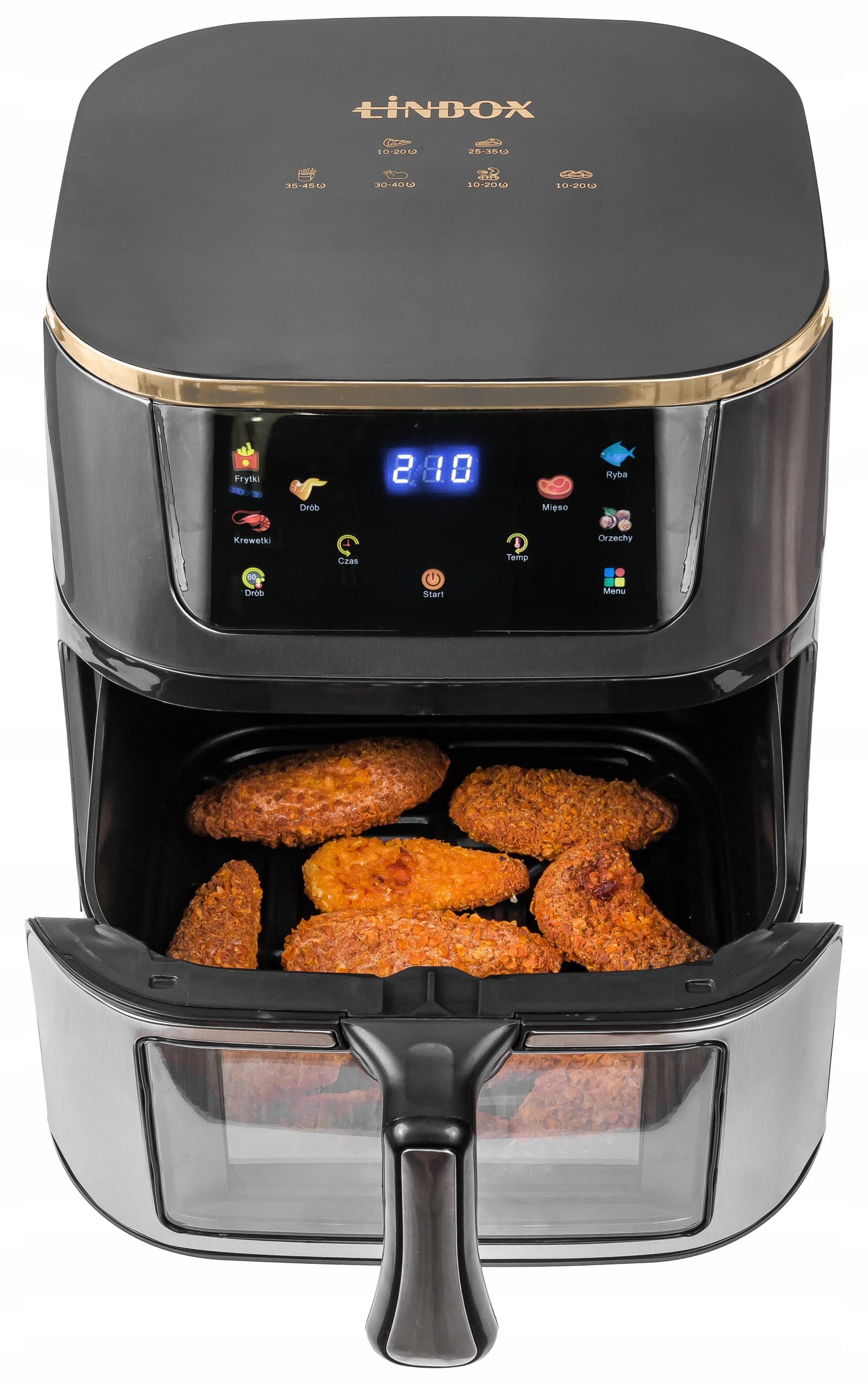 Frytkownica beztłuszczowa AIR fryer Linbox INOX czarna polskie MENU