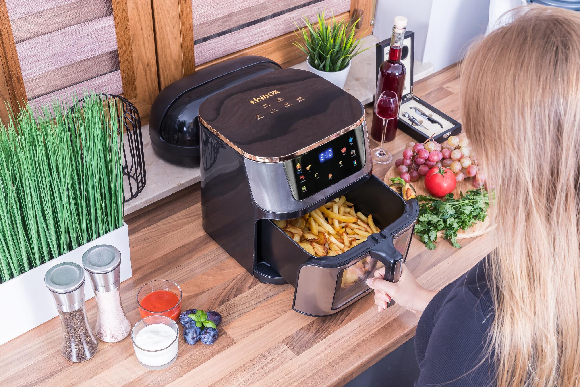 Frytkownica beztłuszczowa AIR fryer Linbox INOX czarna polskie MENU