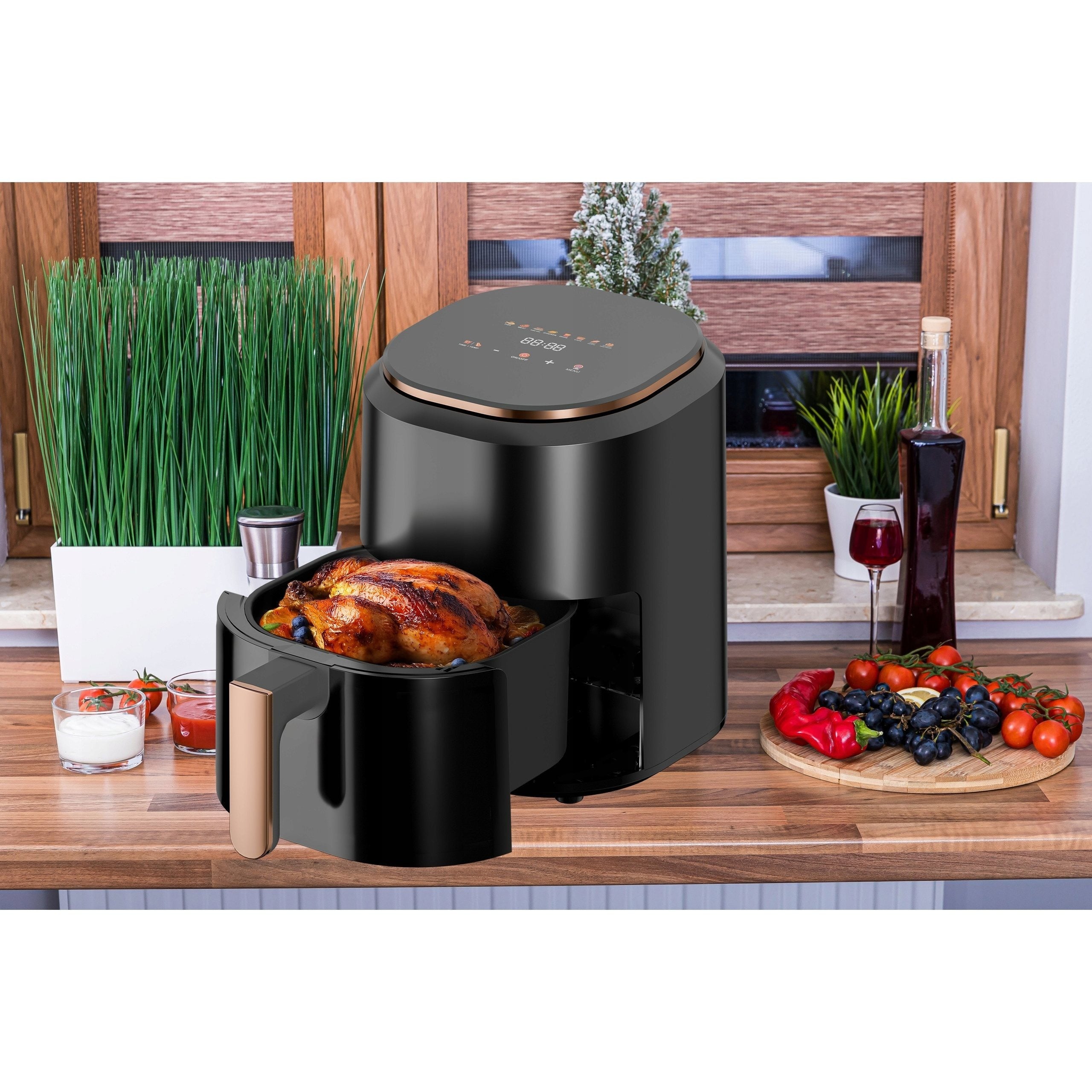 Frytkownica beztłuszczowa AIR fryer Linbox czarna 4,5L 1400W kolorowe MENU w języku polskim