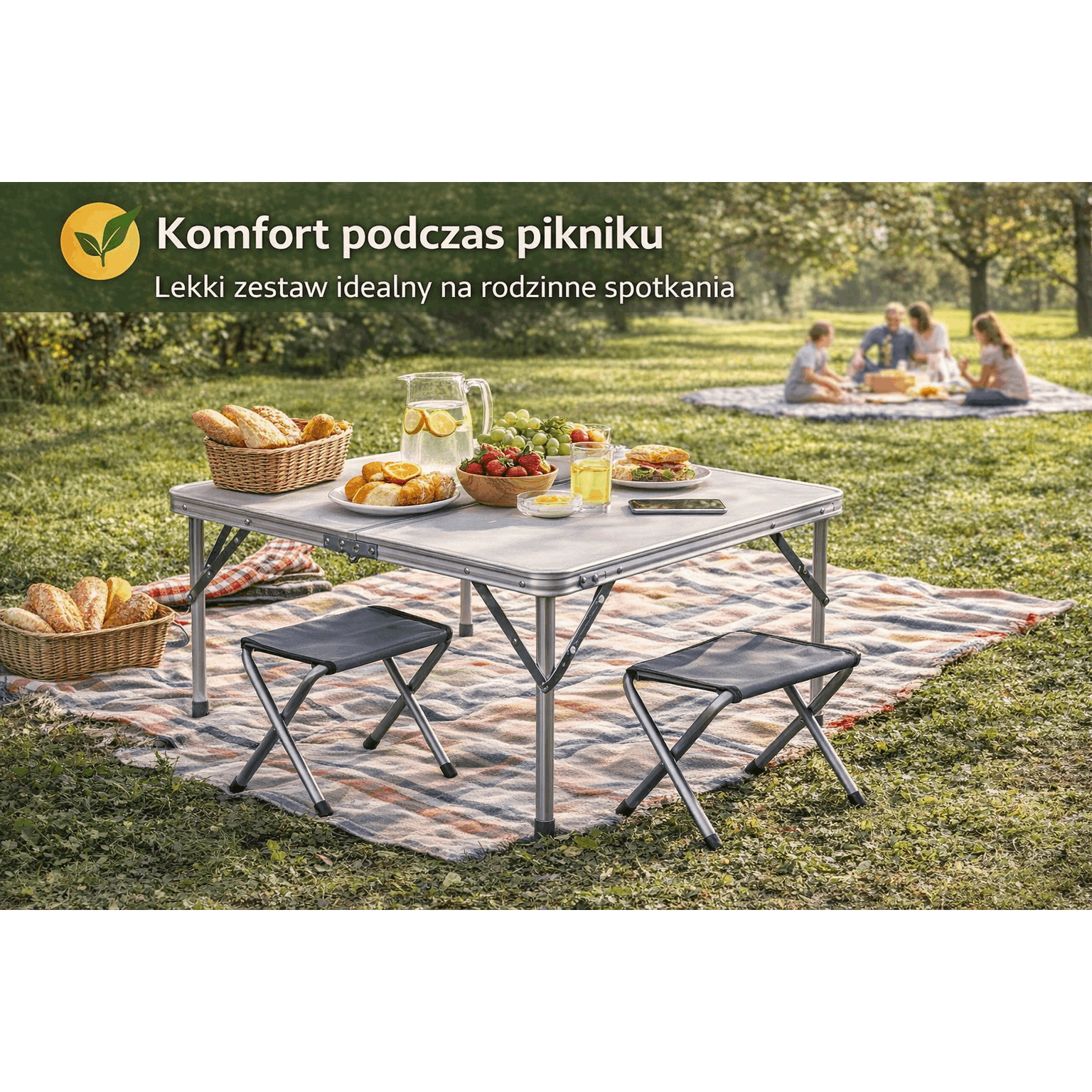 Stół turystyczny Linbox 120x60 cm składany + 4 krzesła | kempingowy, walizka, lekki 7 kg, regulacja wysokości