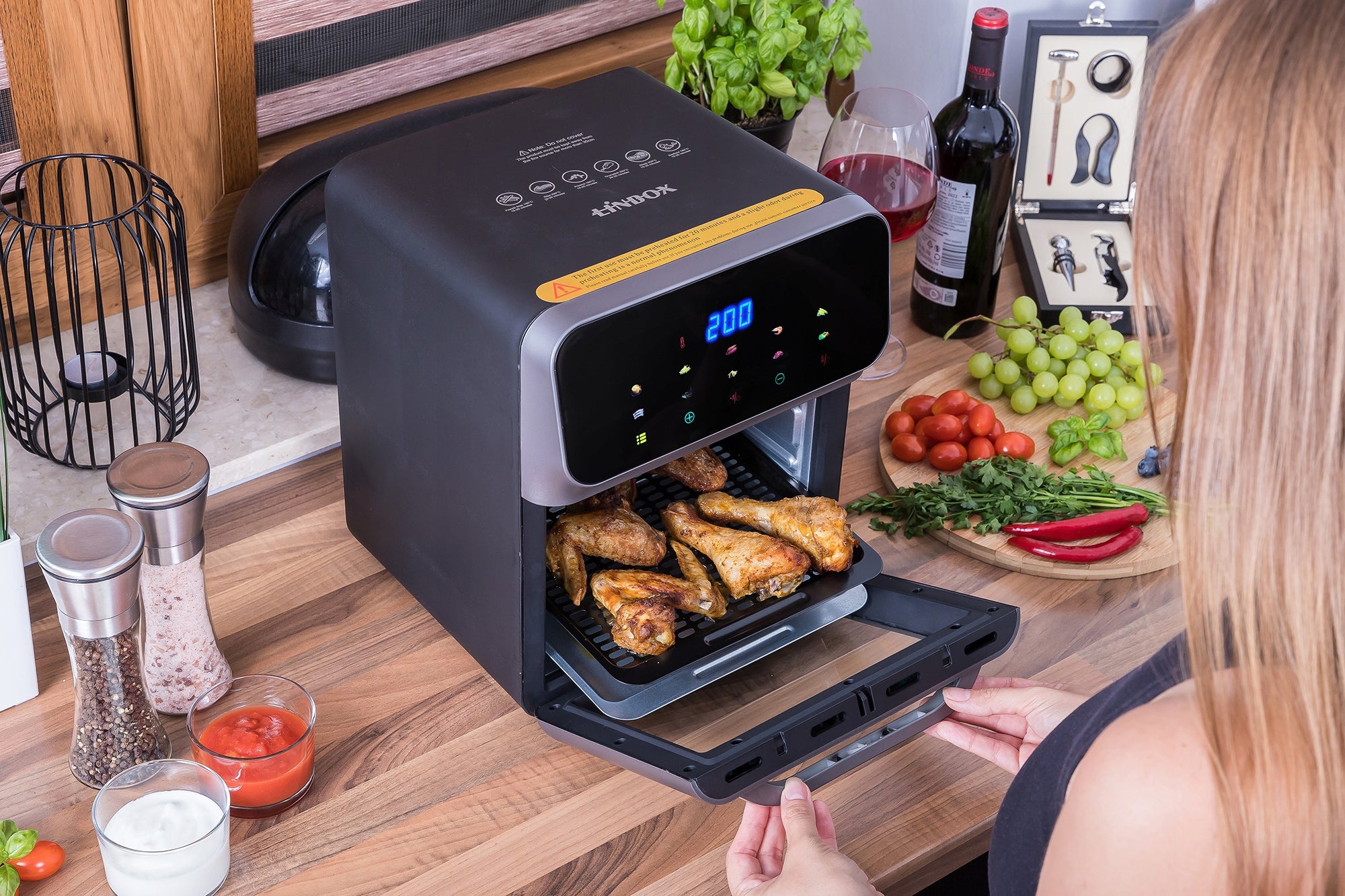 Frytkownica piekarnik beztłuszczowy AIR fryer Linbox INOX czarny