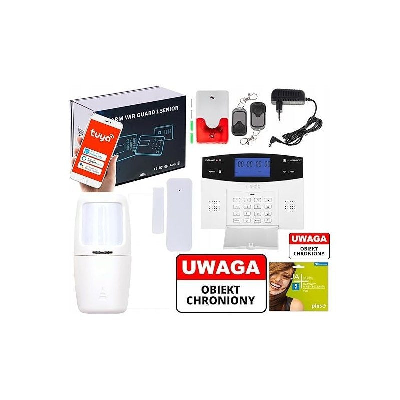 Bezprzewodowy alarm Guard 1 senior LCD GSM WIFI Tuya 1 czujka bezprzewodowa obsługa przez GSM i WIFI w aplikacji smart LIFE